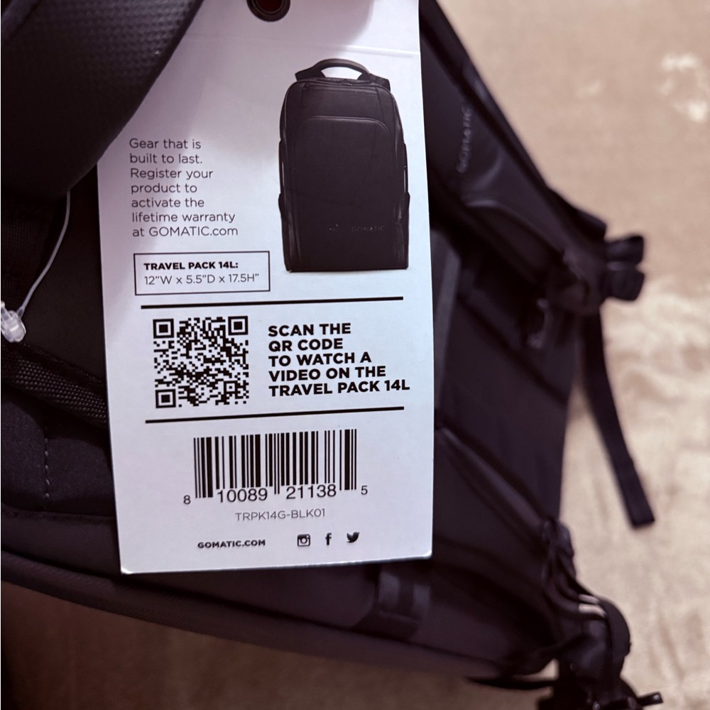 Gomatic Black Travel Pack 14L